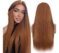 Weeybay Real Hair Wig, Bone Straight Human Hair Wig, Glueless Wear and Go, 4 x 1 Lace Closure Wigs for Women, with Baby Hair, Light Brown Colour, Bleached Knot for Woman, 14 Inches (35.5 cm)