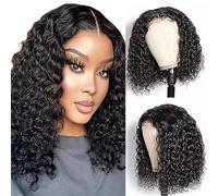 Weeybay Real Hair Wig for Women Wigs Short Bob Curly Wave Human Hair Wig Natural Black 4x4 Lace Closure 150% Density Unprocessed Brazilian Remy Glueless #1B Colour 14 Inches