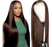 Weeybay Real Hair Wig, Straight Human Hair Wig, Glueless Wear and Go, 4 x 1 Lace Closure Wigs, Women with Baby Hair, Bleached Knot, Chocolate Brown Colour, for Woman, 76 cm