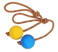 Weeyuu Rope Dog Toy, 2 Pack Ball on a Rope Dog Toys Durable Elastic Solid Rubber Balls for Fetch, Catch, Throw and Tug of War (5 cm, Blue + Yellow)