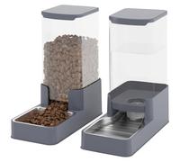 Wefeedy Stainless Steel Cat Feeder and Water Dispenser,Gravity Waterer & Food Feeder Set with Stainless Steel,Large Capacity Pet Food Bowl for Small Medium Dog Pets Puppy Kitten(Black,1 Gallon)