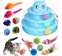 Wefine 14 PCS Indoor Cat Toys - Interactive 3 Level Track With Colorful Balls, Feather Wand, and Roller Exerciser for Kittens and Cats