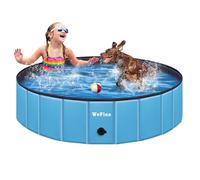 WeFine Dog Paddling Pool Portable PVC Foldable Puppy Swimming Pool Extra Large Bathing Tub with Brush for Indoor Outdoor