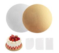 WEFINEST 8 pcs Cake Board, Round 8 Inch Cake Board Sturdy Cake Drum with Scratchers, Reusable Cake Base Practical Round Cake Board for Decorating, Transporting and Displaying Cake(Silver & Gold)