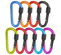 WEFINEST 9 Pcs Aluminium Alloy D-Shape Locking Carabiner Clips, Multi-Colour, 77 x 42mm, 21g, Screw Lock, Camping, Hiking, Fishing, Pet Leash Hooks