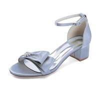 WeFloHsL Bridal Sandals Satin Low Block Heel Womens Ladies Ankle Strap Open Toe Wedding Evening Party Bridesmaid Prom Shoes 13091-1KD,Silver,8.5 UK