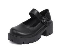 WeFloHsL Low Chunky Heel Mary Janes for Women Round Toe Ankle Strap Platform Pumps Lolita Oxford Shoes,Black,4 UK