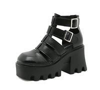 WeFloHsL Women Chunky Platform Gladiator Sandals Closed Toe Block Heeled Cage Ankle Strap Mary Jane Fisherman Sandals,Black,7 UK