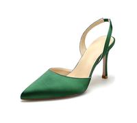 WeFloHsL Women Slingback Dress Pumps High Stiletto Heels Sandals Pointed Toe Satin Bridal Wedding Court Shoes,Green,7 UK