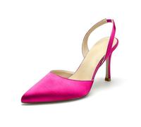 WeFloHsL Women Slingback Dress Pumps High Stiletto Heels Sandals Pointed Toe Satin Bridal Wedding Court Shoes,Fuchsia,4 UK