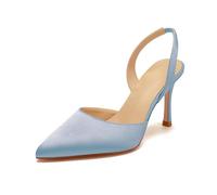 WeFloHsL Women Slingback Dress Pumps High Stiletto Heels Sandals Pointed Toe Satin Bridal Wedding Court Shoes,Light Blue,6.5 UK