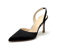 WeFloHsL Women Slingback Dress Pumps High Stiletto Heels Sandals Pointed Toe Satin Bridal Wedding Court Shoes,Black,7 UK