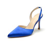 WeFloHsL Women Slingback Dress Pumps High Stiletto Heels Sandals Pointed Toe Satin Bridal Wedding Court Shoes,Blue,5 UK