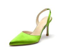 WeFloHsL Women Slingback Dress Pumps High Stiletto Heels Sandals Pointed Toe Satin Bridal Wedding Court Shoes,Lime,5 UK