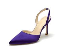 WeFloHsL Women Slingback Dress Pumps High Stiletto Heels Sandals Pointed Toe Satin Bridal Wedding Court Shoes,Purple,8.5 UK