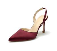 WeFloHsL Women Slingback Dress Pumps High Stiletto Heels Sandals Pointed Toe Satin Bridal Wedding Court Shoes,Burgundy,4 UK