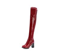 WeFloHsL Women's Block Heel Over The Knee Boots Side Zipper Thigh High Boots Winter Party Evening Long Boots,Red,5.5 UK