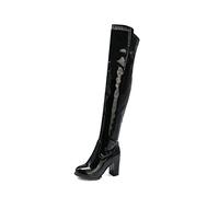 WeFloHsL Women's Block Heel Over The Knee Boots Side Zipper Thigh High Boots Winter Party Evening Long Boots,Black,4 UK