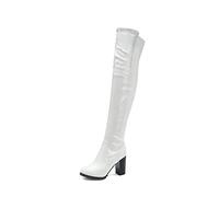 WeFloHsL Women's Block Heel Over The Knee Boots Side Zipper Thigh High Boots Winter Party Evening Long Boots,White,3.5 UK