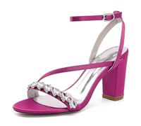 WeFloHsL Women's Block Heels Wedding Sandals Ankle Strap Open Toe Pumps Satin Party Evening Bridal Dress Shoes 2022-50M,Fuchsia,5 UK