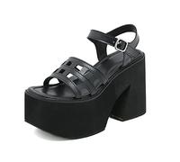 WeFloHsL Womens Ladies Chunky High Heel Platform Sandals Ankle Strap Open Toe Wedge Heel Gothic Punk Roman Sandals,Black,5.5 UK