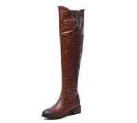 WeFloHsL Women's Low Block Heel Over The Knee Boots Winter Flat Thigh High Riding Boots with Zipper,Brown,2.5 UK