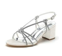 WeFloHsL Women's Rhinestones Strappy Satin Low Block Heel Wedding Sandals for Bride CG1920-51,Ivory,6.5 UK