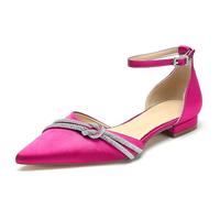 WeFloHsL Women's Satin Diamante Ankle Strap Ballet Pumps Pointed Toe Flat Wedding Bridal Shoes,Fuchsia,9.5 UK