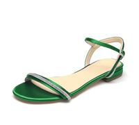 WeFloHsL Womens Wedding Flat Sandals Satin Open Toe Diamante Strappy Beach Dress Bridal Sandals Shoes,Green,3.5 UK