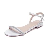WeFloHsL Womens Wedding Flat Sandals Satin Open Toe Diamante Strappy Beach Dress Bridal Sandals Shoes,White,3.5 UK