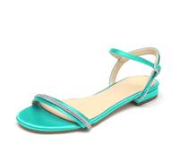 WeFloHsL Womens Wedding Flat Sandals Satin Open Toe Diamante Strappy Beach Dress Bridal Sandals Shoes,Teal,3.5 UK