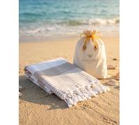 WEFLORIA Turkish Peshtemal Towel - Lightweight Quick Dry Beach & Spa Towel, Oversized Cotton Hammam Towel with Tassels - Travel, Pool, Bath, Sauna - Blue/Beige/Orange (beige)
