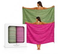 WEFLORIA Turkish Peshtemal Towel Set - 2 Pack | Lightweight Quick Dry Cotton Beach & Bath Towels | Soft Multi-Purpose Hammam Towels | Gift Boxed