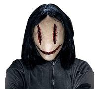 WEFONLLICOS Scary Smile Killer Mask Halloween Woman Mask with Wigs, Horror Creepy Female Ghost Devil Costume Cosplay Party Decoration Prop for Adult