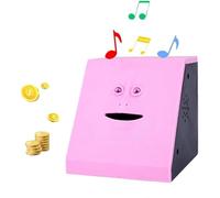WeFoonLo Novelty Coin Money Eating Musical Face Bank Automatic Money Saving Collection Piggy Bank for Kids Children (Pink Flat)