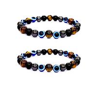 WEFRIN Evil Eye with Hematite Black Obsidian Tiger Eye Stone Triple Protection Bracelets for Men Women, Crystal Jewelry Stone Bracelets Bring Luck and Prosperity and Happiness, Small, Crystal