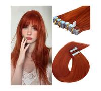 Weft Color Straight Copper Red #350 Tape in Hair Extensions Remy Human Hair Permanent Pre-taped Invisible(24 Inches)