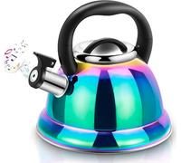 Whistling Tea Kettle for Stovetop, 3.5L Stainless Steel Tea Pot with Cool Ergonomic Folding Handle, Rainbow Induction Kettles for Boiling Water, Mirror Finish