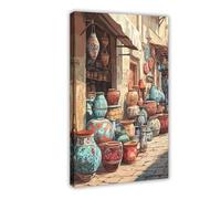 WEGAGTTT Iraqi Pottery Art Print_ Vibrant Middle Eastern Market Scene Canvas Poster Bedroom Decor Landscape Office Room Decor Gift 12x18inch(30x45cm)