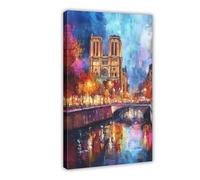WEGAGTTT Notre-Dame Cathedral Palette Knife Print Canvas Poster Bedroom Decor Landscape Office Room Decor Gift 08x12inch(20x30cm)