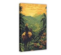 WEGAGTTT Salvadoran Farmer on Horse Illustration, Coffee Field Art Print Canvas Poster Bedroom Decor Landscape Office Room Decor Gift 16x24inch(40x60cm)