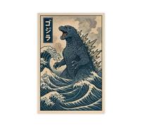 WEGAGTTT The Great Zilla Off Kanagawa Anime Print, Godzilla Canvas Poster Bedroom Decor Landscape Office Room Decor Gift 08x12inch(20x30cm)