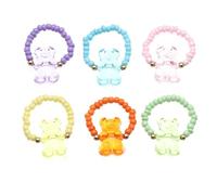 Wegiwuca 6pcs Cartoon Bear Charm Rings Colorful Beaded Rings Adjustable Finger Resin Jewelry Handmade Women Girl Colorful Resin