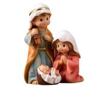 Wegiwuca Cartoon Miniature Nativity Scene Statue Religious Home Decors Resins Holy Family Figurine For Christmas Celebration Resins Holy Family Figurine