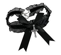 Wegiwuca Lace Ruffle Necklace Ribbon Bow Knot Gothic Cross Pendant Collar Choker Neck Neck Neck Neck Neck Girls Jewelry Accessories Bow Knot Choker