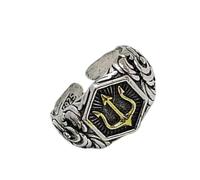 [Wegiwuca] Poseidon Trident Inspired Open Band Ring Adjustable Fit Men Vintage Style Alloy Jewelry Adjustable Ocean King Ring