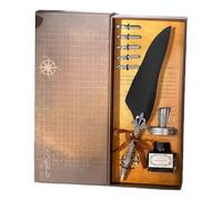 Wegiwuca Retro Metal Engraved Feathered Dip Pen Antique Dip Includes Interchangeable Nibs and Inks for Handwriting Drawing Copper Feather with Inks