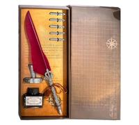 Wegiwuca Retro Metal Engraved Feathered Dip Pen Antique Dip Includes Interchangeable Nibs and Inks for Handwriting Drawing Copper Feather with Inks