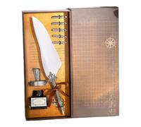 Wegiwuca Retro Metal Engraved Feathered Dip Pen Antique Dip Includes Interchangeable Nibs and Inks for Handwriting Drawing Copper Feather with Inks