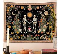 Wegklazax Skull Moon and Flowers Tapestry, Bohemian Hippie Gothic Wall Hanging for Room Decor, Mystical Altar Home Decor 90L x 70W